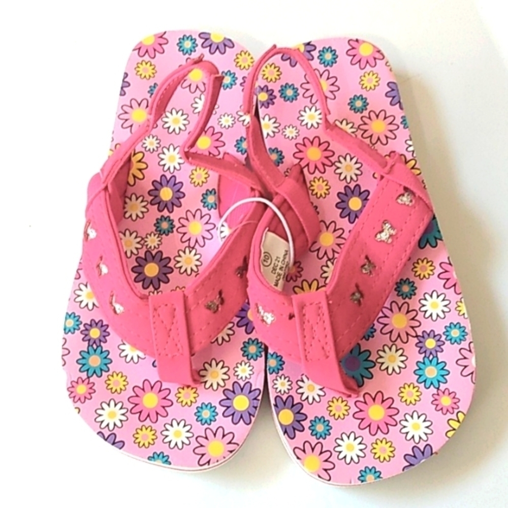 PINK BUTTERFLY FLORAL THONG SLINGBACK SANDALS SIZE 8T GIRLS NWOT
